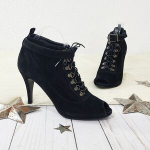 J. Crew lace up peep toe ankle boots black suede size 9.5